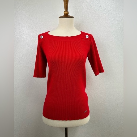 Tahari Tops - Tahari Women's Red Knit 3/4 Sleeve Blouse Size Small